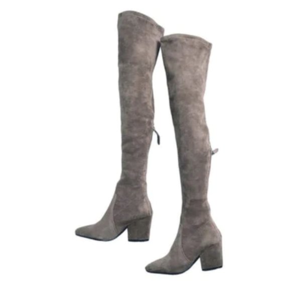 Carina Taupe Over The Knee Suede Leather Boots - Picture 4 of 4
